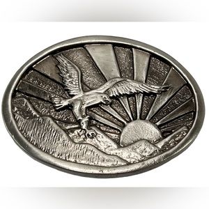 Steel Belt Buckle Eagle Sunrise Majestic Silver 3”x 2” Stamped “2012” EUC